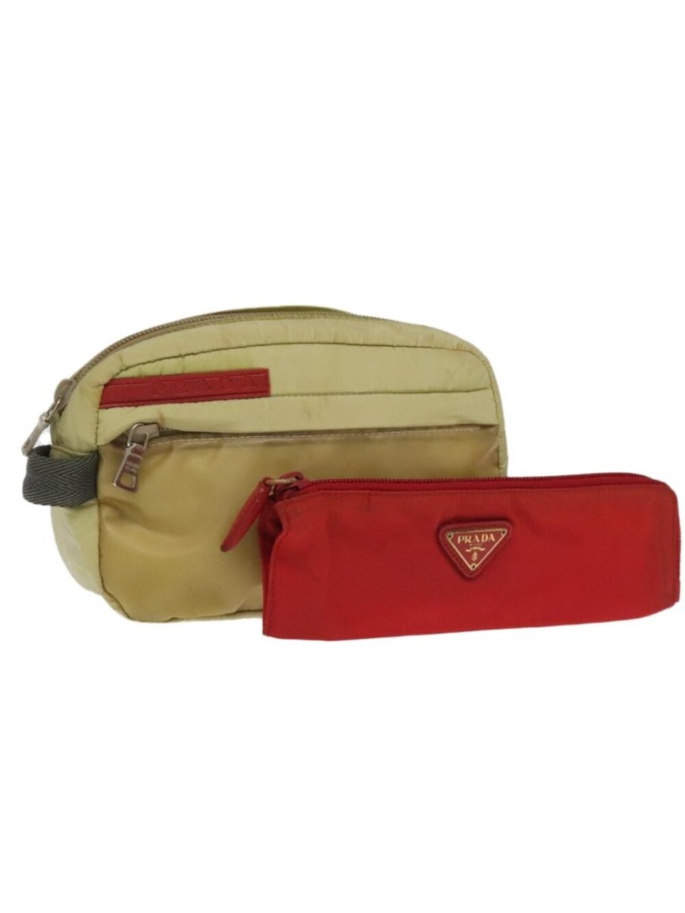 PRADA Sports Pouch Nylon 2 Set Red Beige